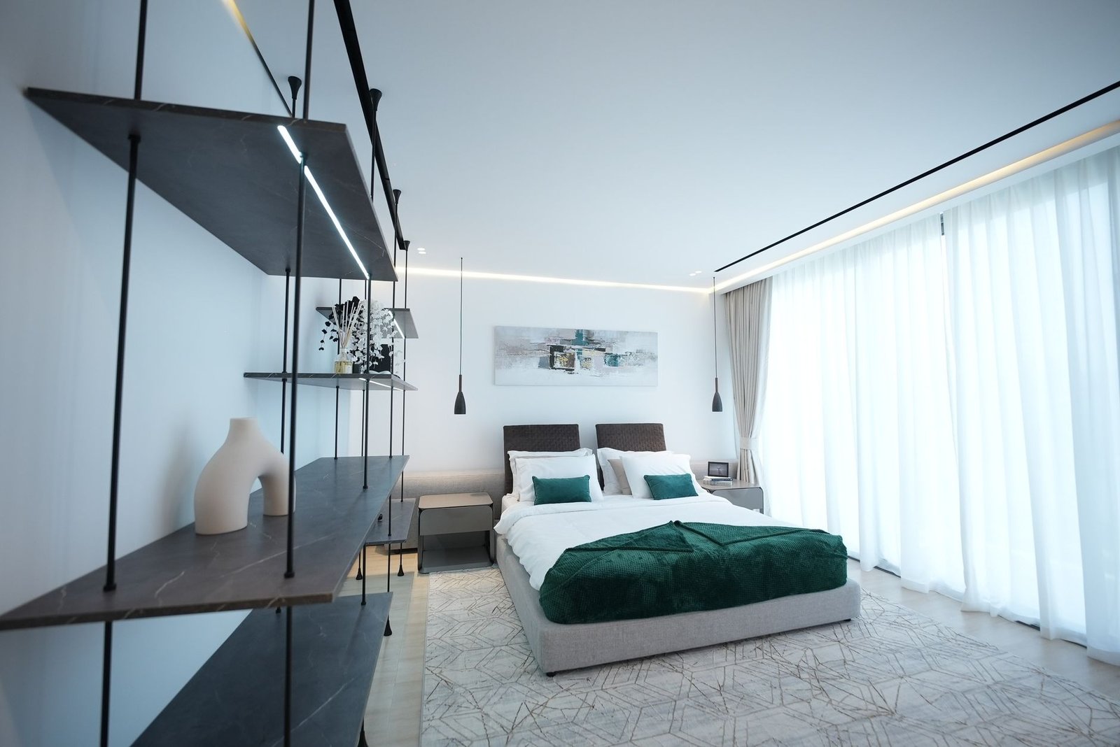 Bedroom interior design Dubai 2026 — luxury master suite with custom joinery and warm layered lighting