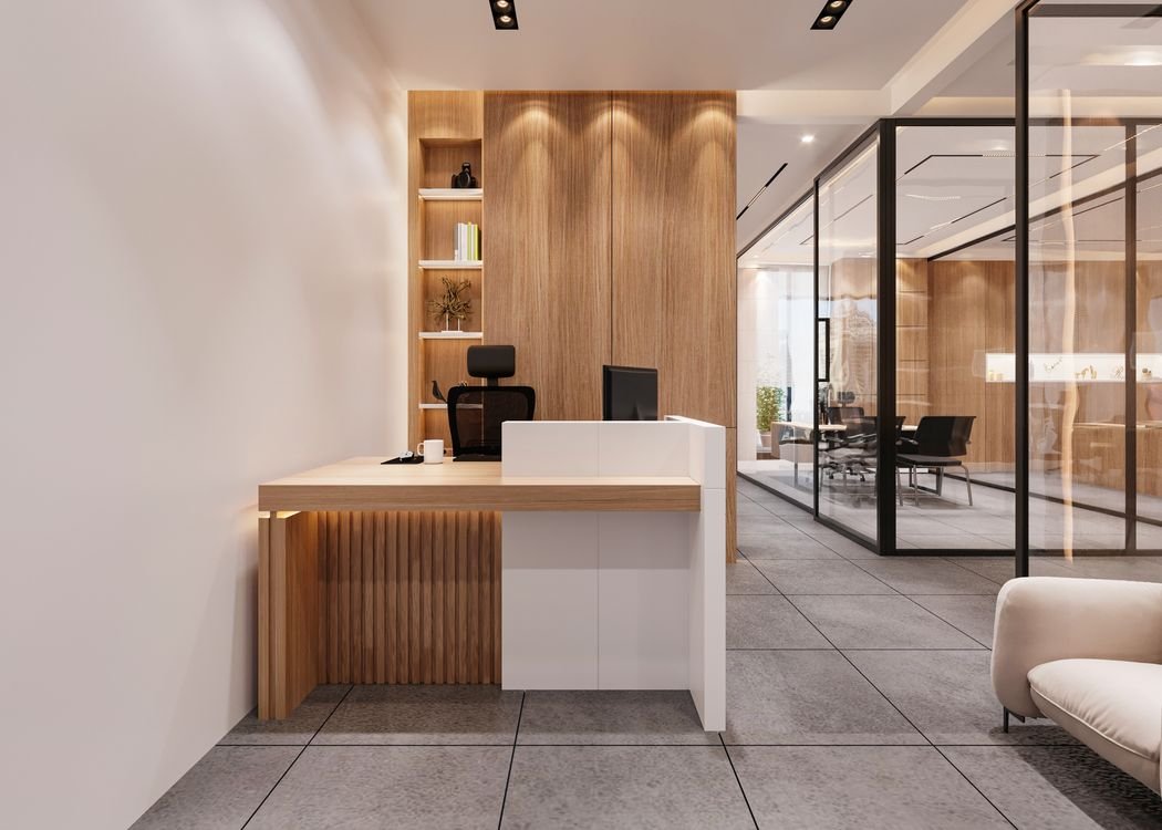 Corporate lobby and reception interior design Dubai 2026 — AED cost per sqft, design zones and DM fit-out guide